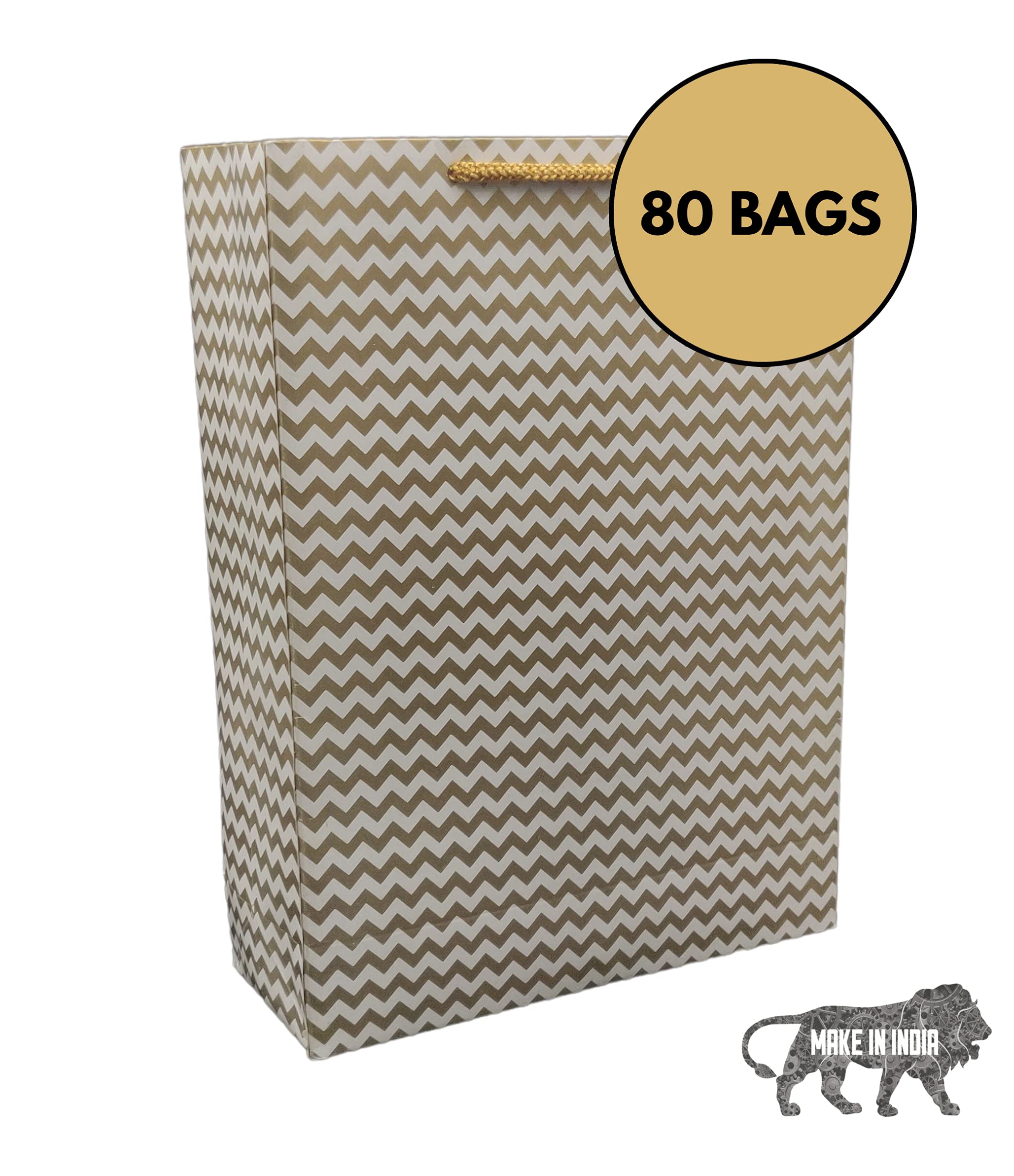 Arrow Paper Products Golden Wave Design Paper Gift Bags for Return Gifts | Weddings | Birthday | Holiday Presents & Gifting (Size 28x20x7.6 cm | Pack of 80) 1