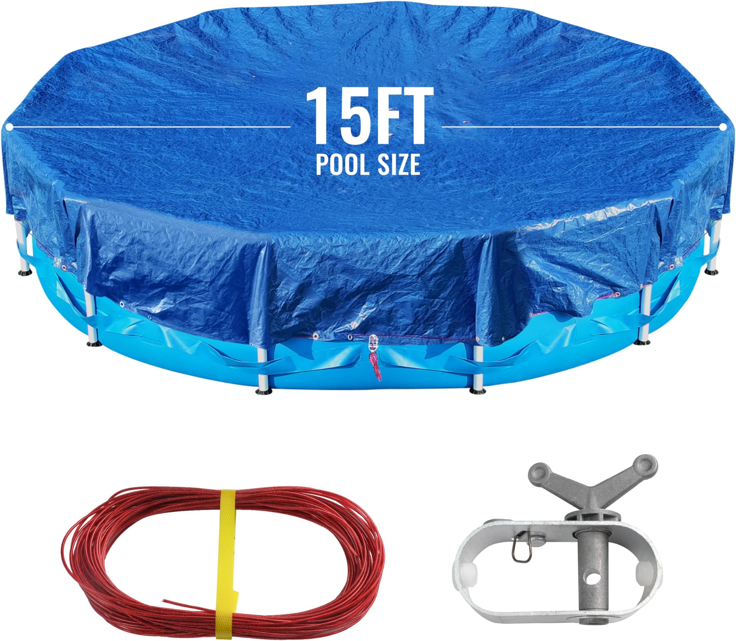 19Ft Pool Cover for(15Ft) Above Ground Pool, Heavy Duty Above Ground Pool Cover Includes Winch and Cable,Winter Pool Cover Strength&Durability,UV Protection, Blue/Black(Cover Only)