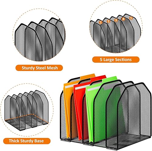 Miniatura 2 de Organizador de archivos de escritorio, organizador de escritorio vertical ajustable de 5 secciones, clasificador de archivos, estante vertical de