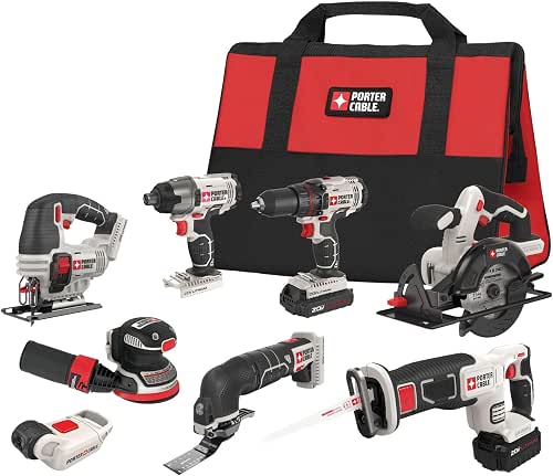 PORTER-CABLE 20V MAX Lithium Ion 8-Tool Set, 2 Batteries &