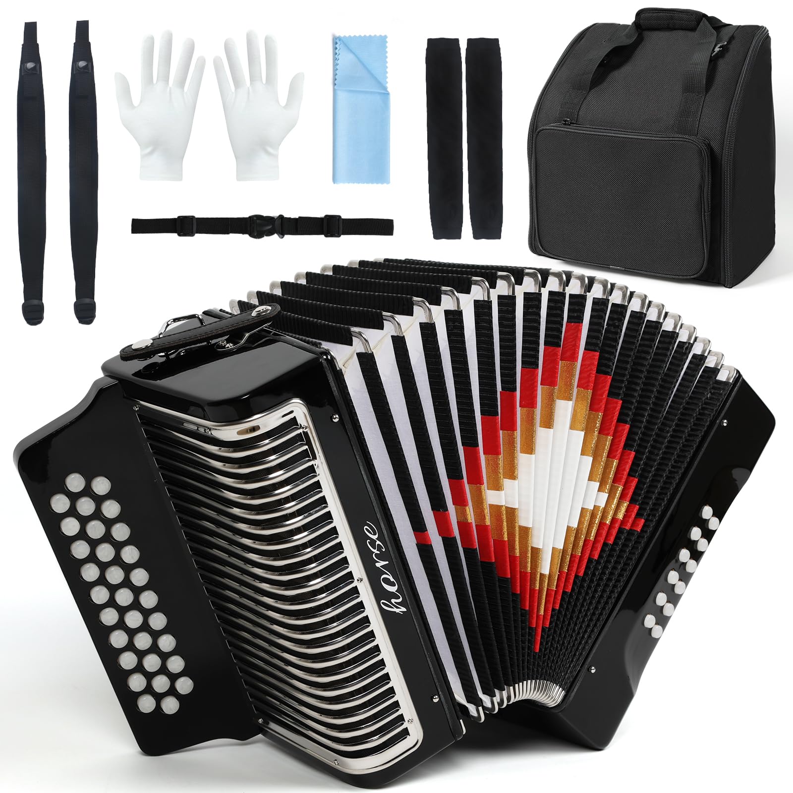 Amazon.com: Horse 31 Key Accordion,12 Bass 3-Row Diatonic