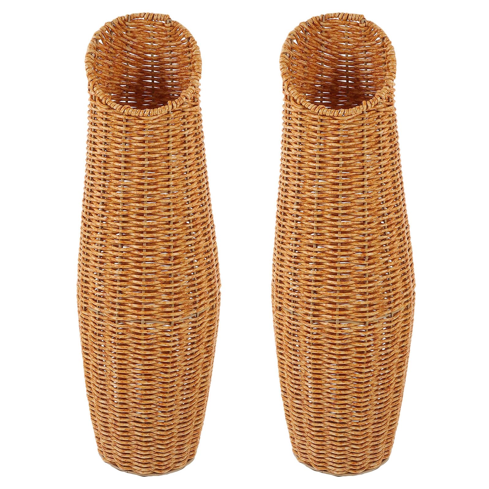 Jarrón de Suelo Tejido de Ratán Sintético 2 Unidades, Jarrones Altos Decorativos para Flores Artificiales y Secas, Florero Ligero y Resistente para Interiores, Sala de