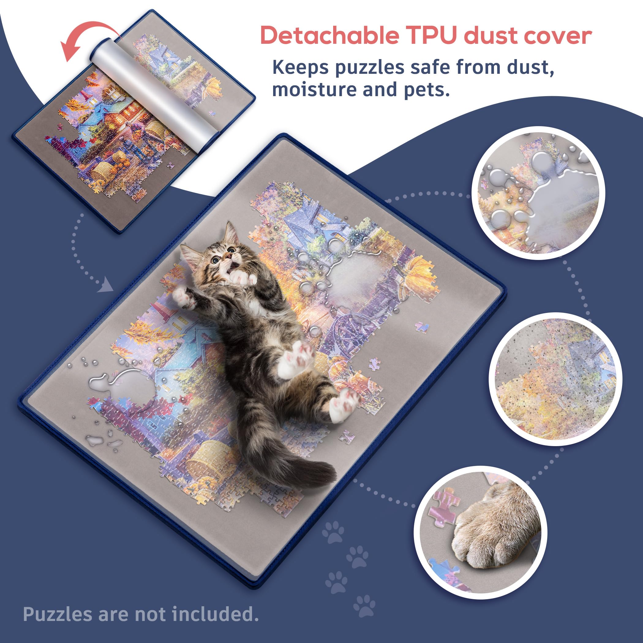 Planche à Puzzle Avec Couvercle - Double Face Kaki/gris, Dimensions 78x53 Cm, Jusqu'à 1000 Pièces - Surface Antidérapante, Rangement Facile - 5