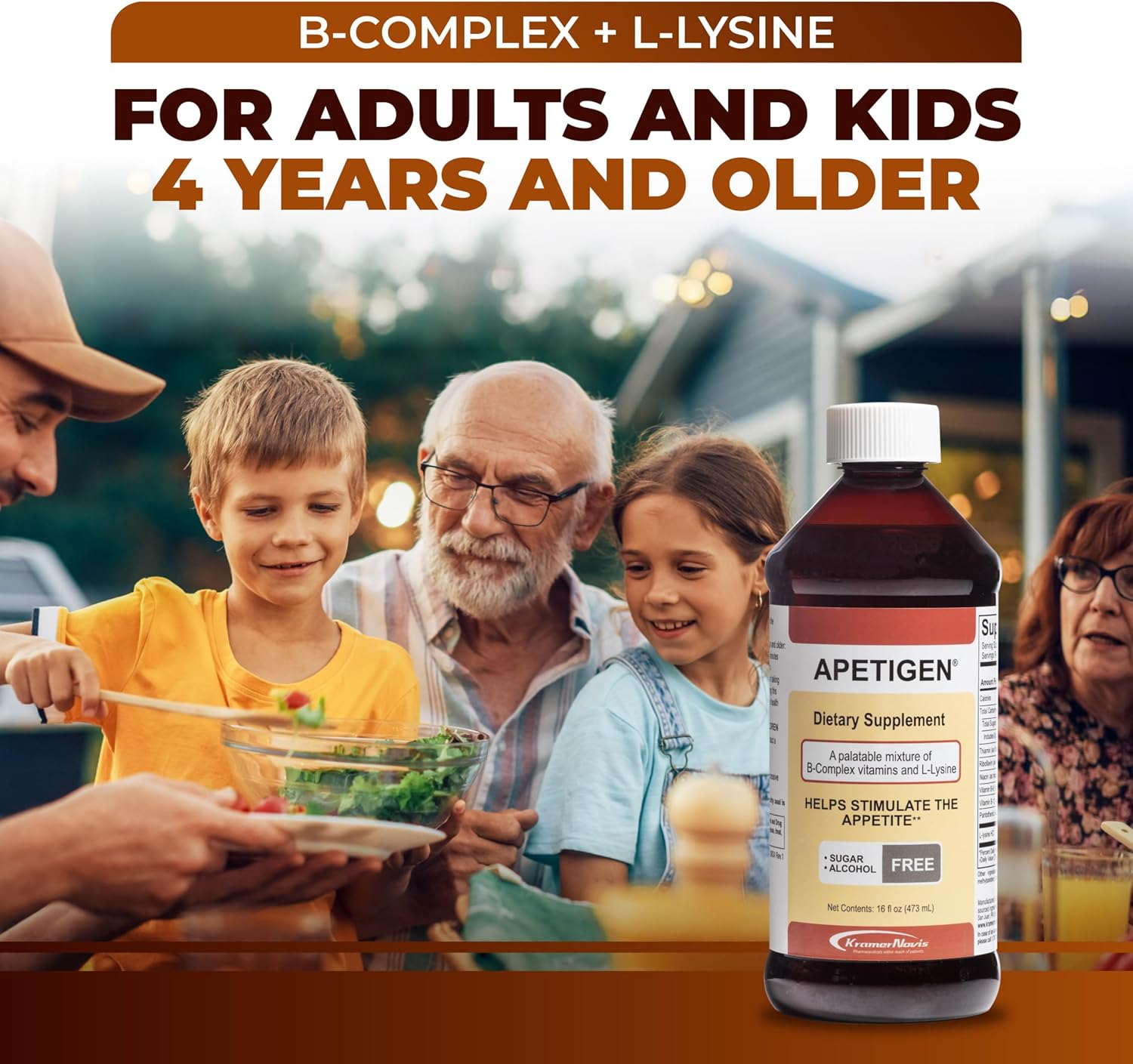 Appetite Stimulant for Kids & Adults – Vitamin B-Complex with L-Lysine Liquid – Sugar Free Weight Gain Supplement for Picky Eaters – Caramel Flavor, 16oz