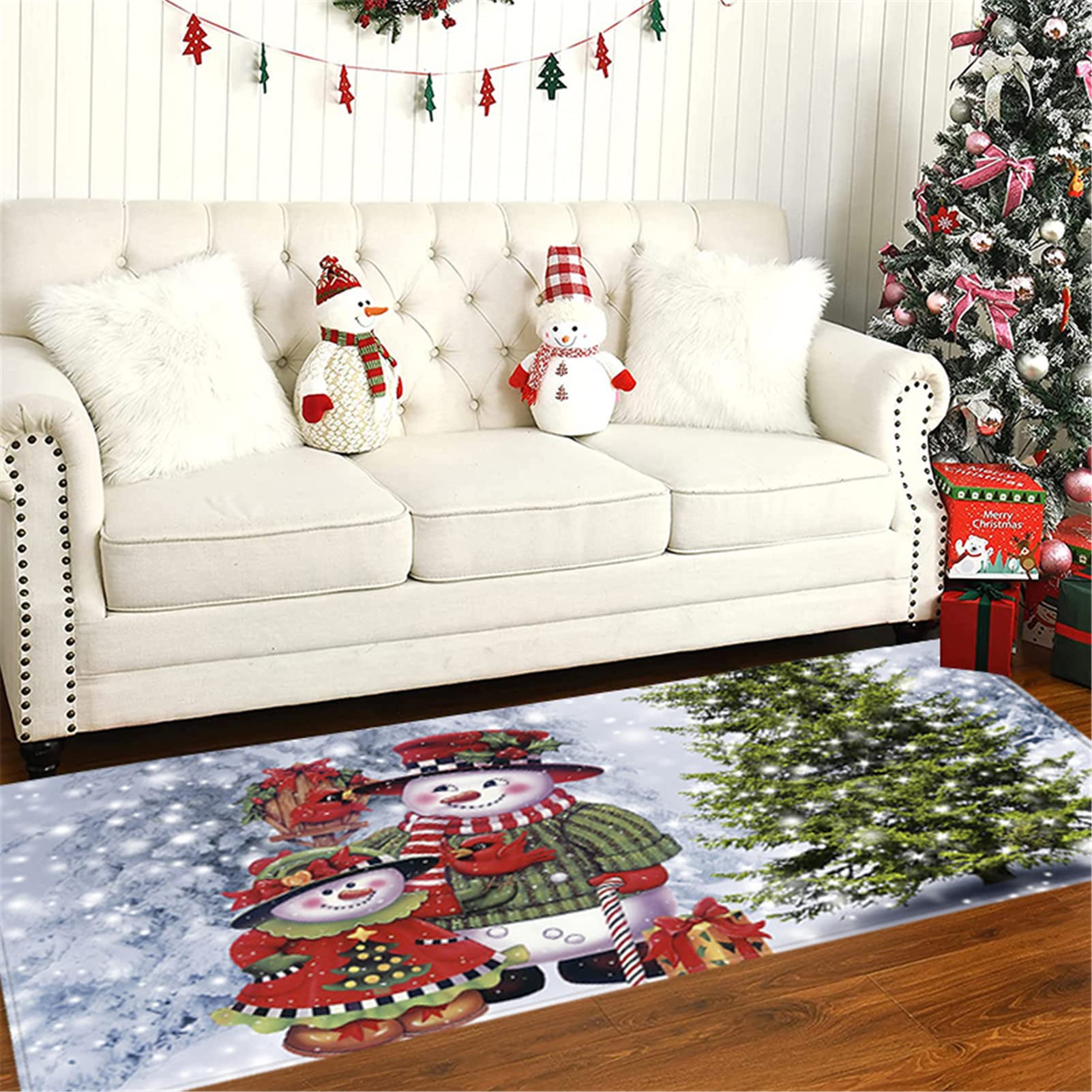 Alfombra De Navidad Alfombra De Pasillo Larga Antideslizante Lavable Alfombra Cocina Navidad Muñeco De Nieve Patrón Felpudo Alfombra Entrada,Decoración Navideña,15,60x180cm/23.6"x70.8"