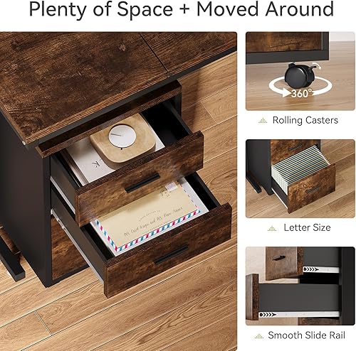 Miniatura 28 de LITTLE TREE Escritorio ejecutivo grande de 82.67 pulgadas de largo en forma de L para computadora con archivador móvil de 3 cajones, mueble