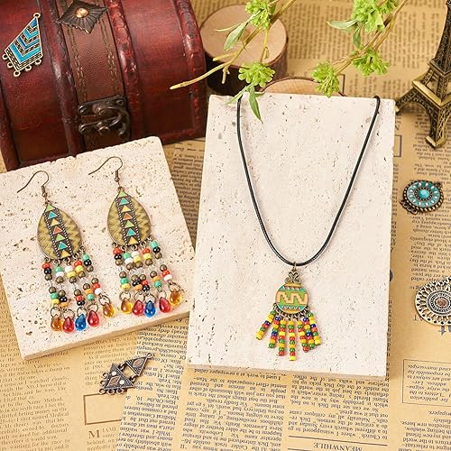 Vista 71 de FASHEWELRY 16 piezas de aretes de turquesa de estilo tibetano, joyería occidental redonda plana, joyería occidental, colgantes de piedras preciosas