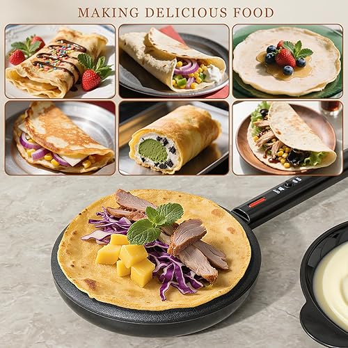 Miniatura 8 de Máquina eléctrica instantánea para crepas, máquina eléctrica portátil de 8 pulgadas y revestimiento antiadherente, interruptor de encendidoapagado y