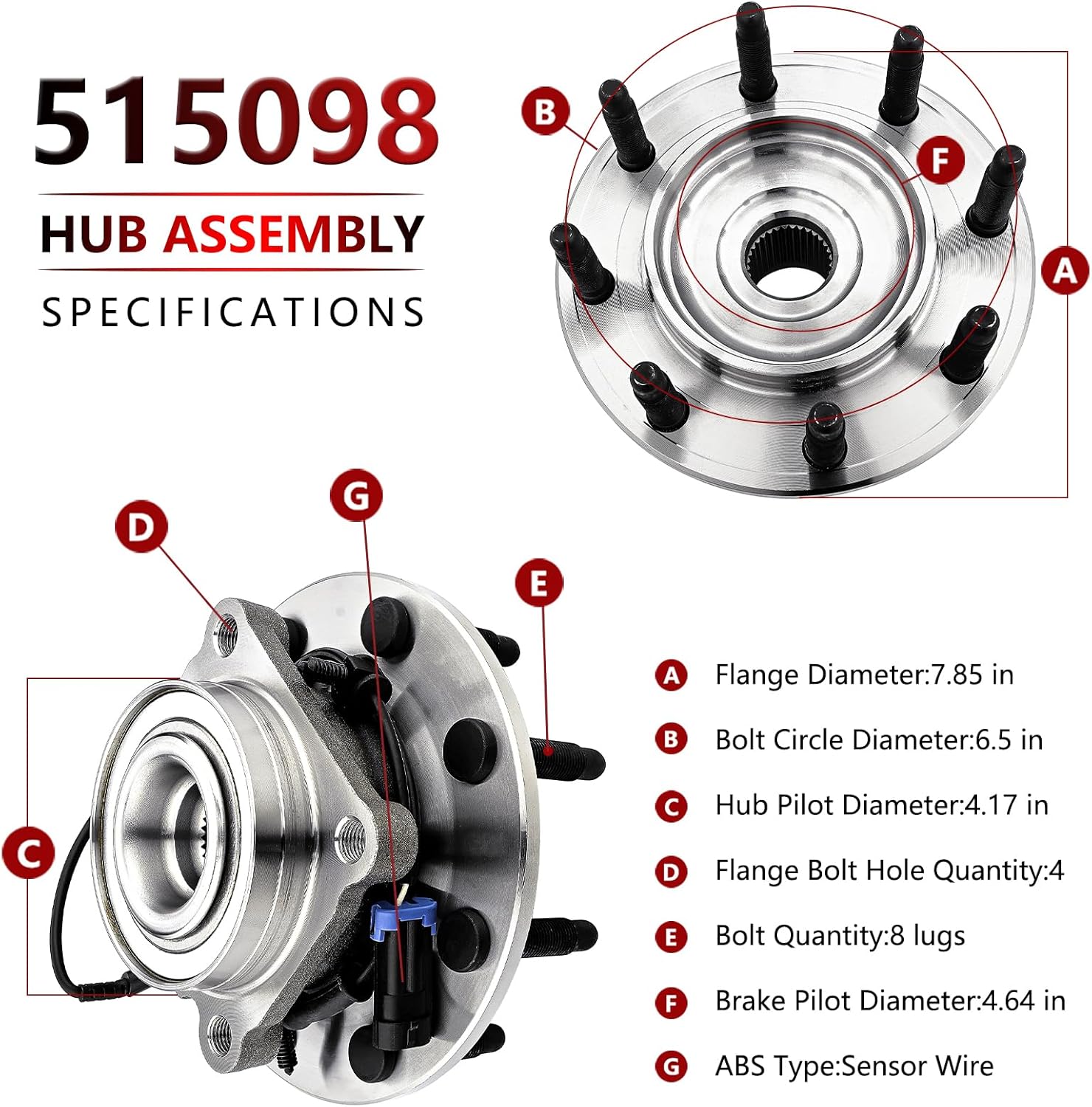 JLEO 515098 Front Wheel Hub Bearing Assembly Fits for 2007-2010 Chevy Silverado 2500HD 3500HD,Suburban 2500,for 2007-2010 GMC Sierra 2500HD 3500HD,Yukon XL 2500,for 2008-2009 Hummer H2