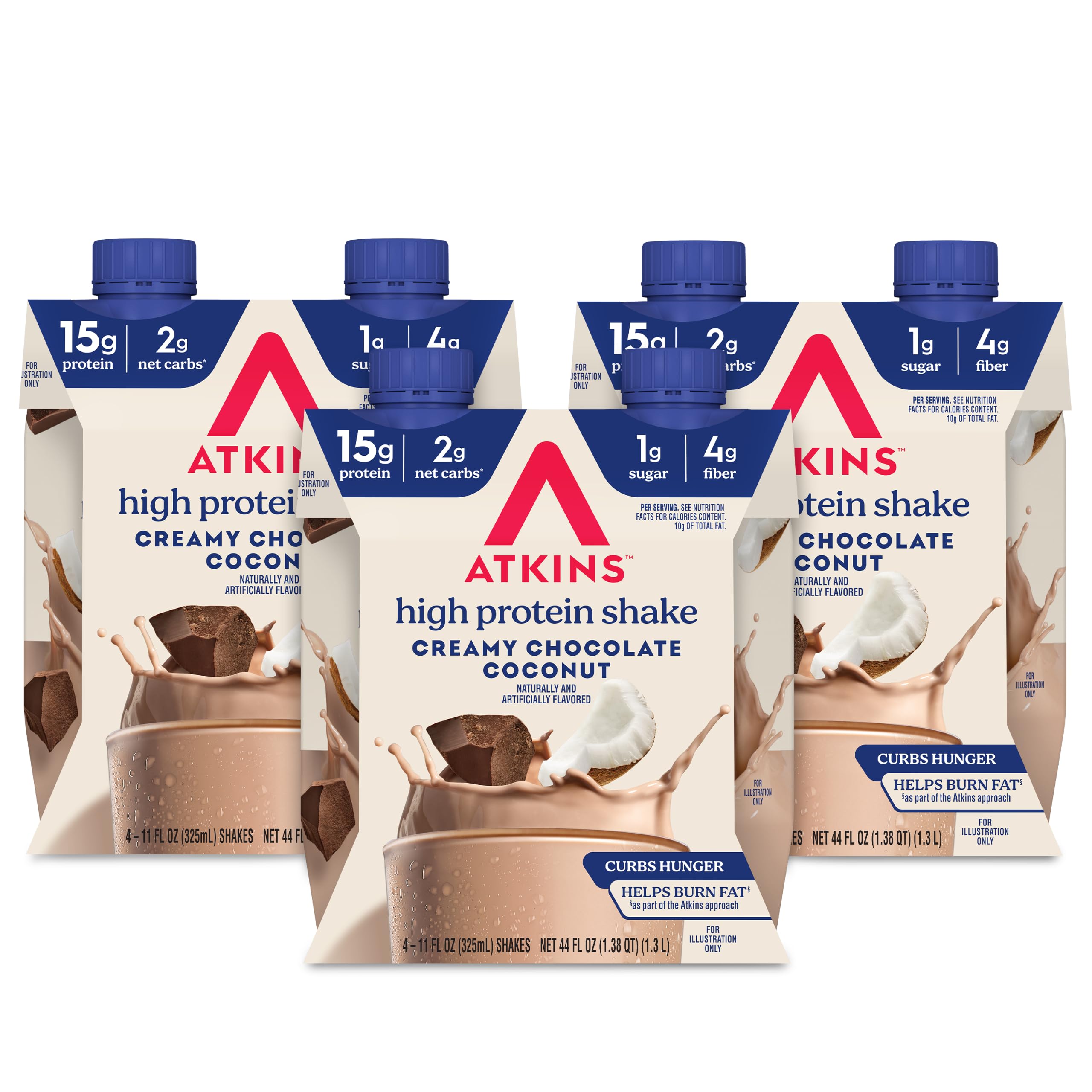 Atkins Creamy Chocolate Coconut Protein Shake, 15g Protein, 2g Net Carbs, 1g Sugar, Keto Friendly, 12 Count 11 Fl Oz (Pack of 12)