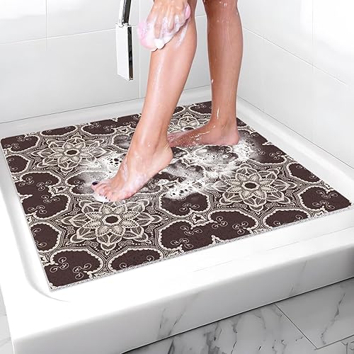 Miniatura 25 de Tapetes antideslizantes de secado rápido para bañera, tapete de baño suave de PVC para tina, ducha y áreas húmedas (24 x 16) Rojo y