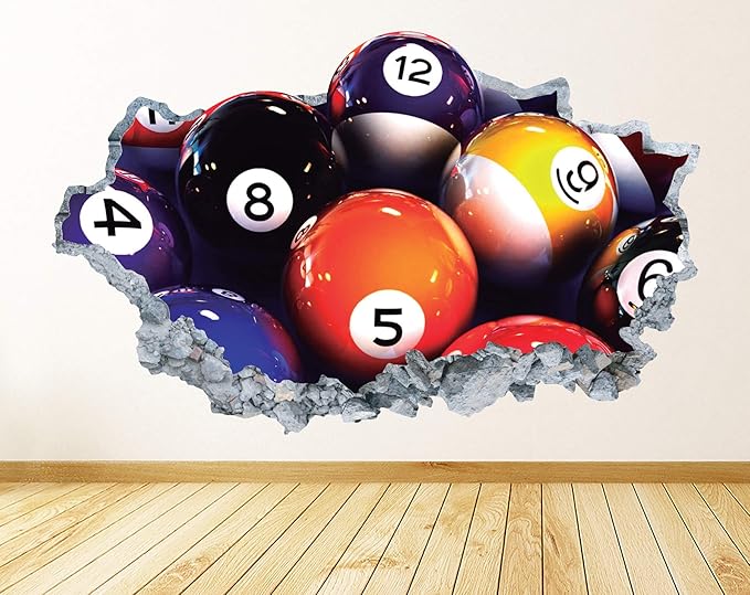 8 Ball Pool Wall Decal Smashed 3D Graphic Billiards Theme