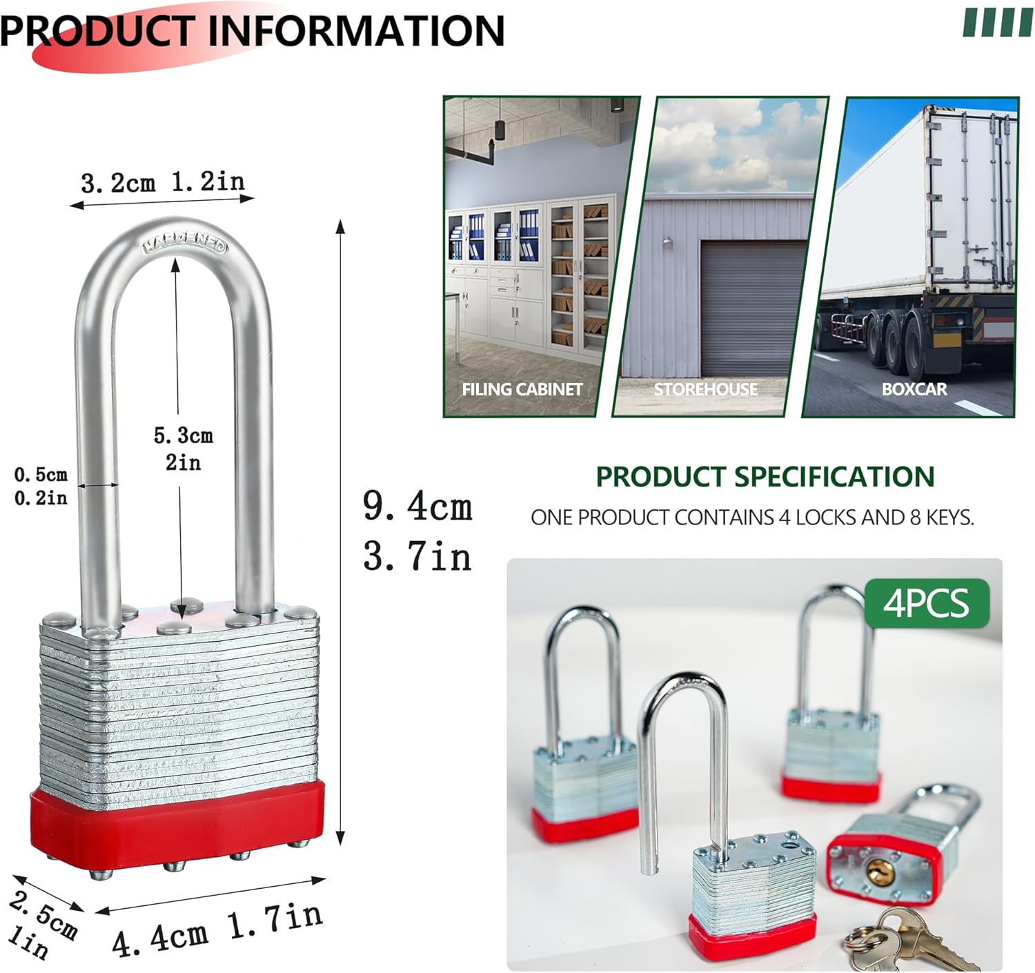 Pack of 4 Keyed-Alike Padlocks and 60mm Heavy Duty Waterproof Keyed Padlock