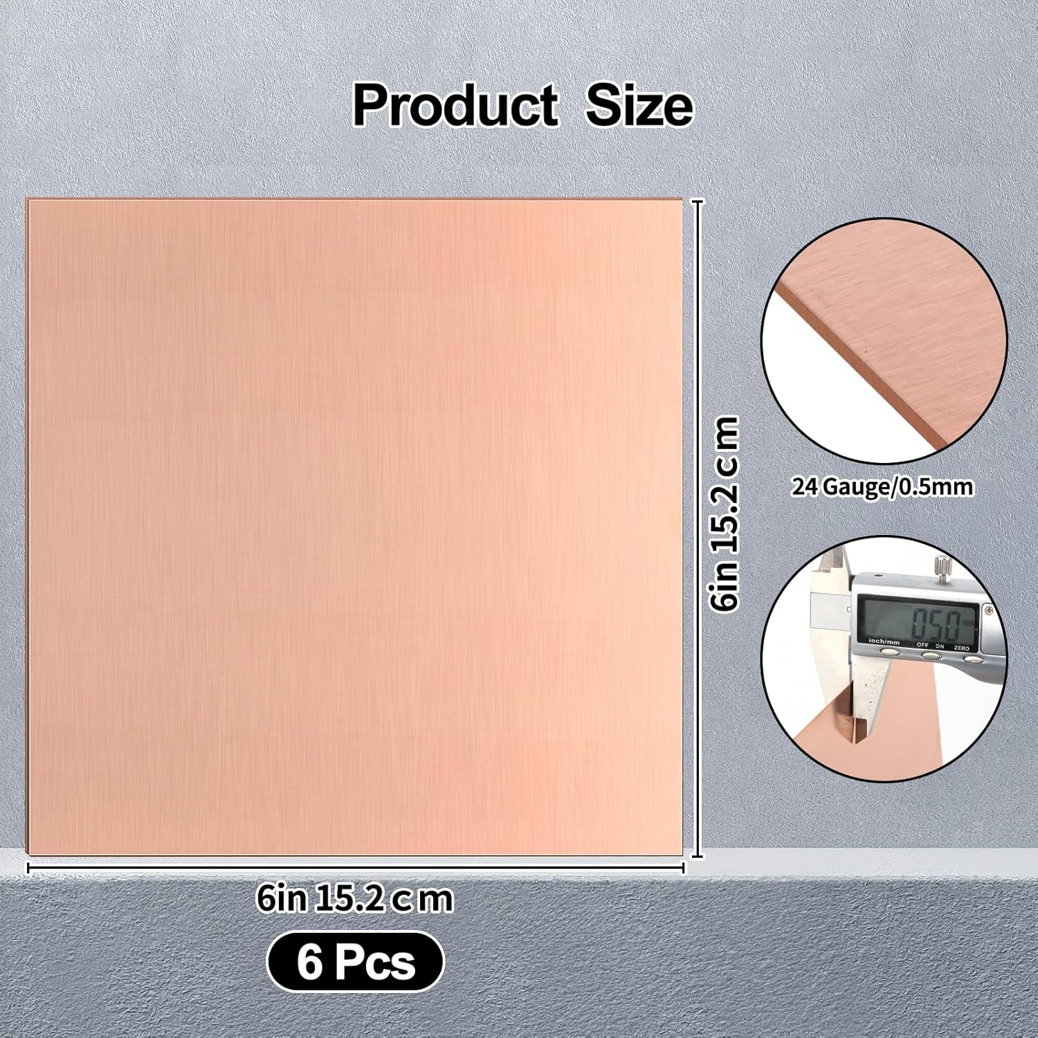 Adrattnay 6-Pack 99.9% Pure Copper Sheets Metal 6 "x 6", 24 Gauge Copper Sheets 0.5mm (0.02") with Double-Side Protective Film for Jewelry Making, Crafts, Soldering, Electrical Projects