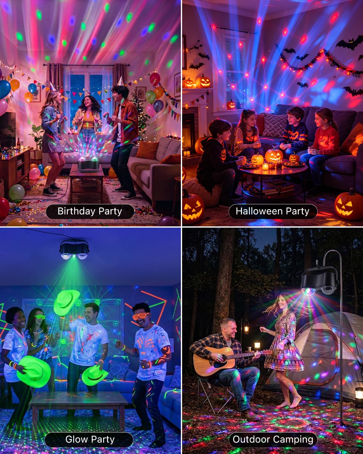 Discokugel Partylicht, 3 in 1 Bühnenlicht mit fließendem Nebel Aurora Effekt und dynamischen roten & grünen Strahlen, Soundaktivierte Stroboskoplicht mit Fernbedienung für Zuhause Karaoke Zimmer