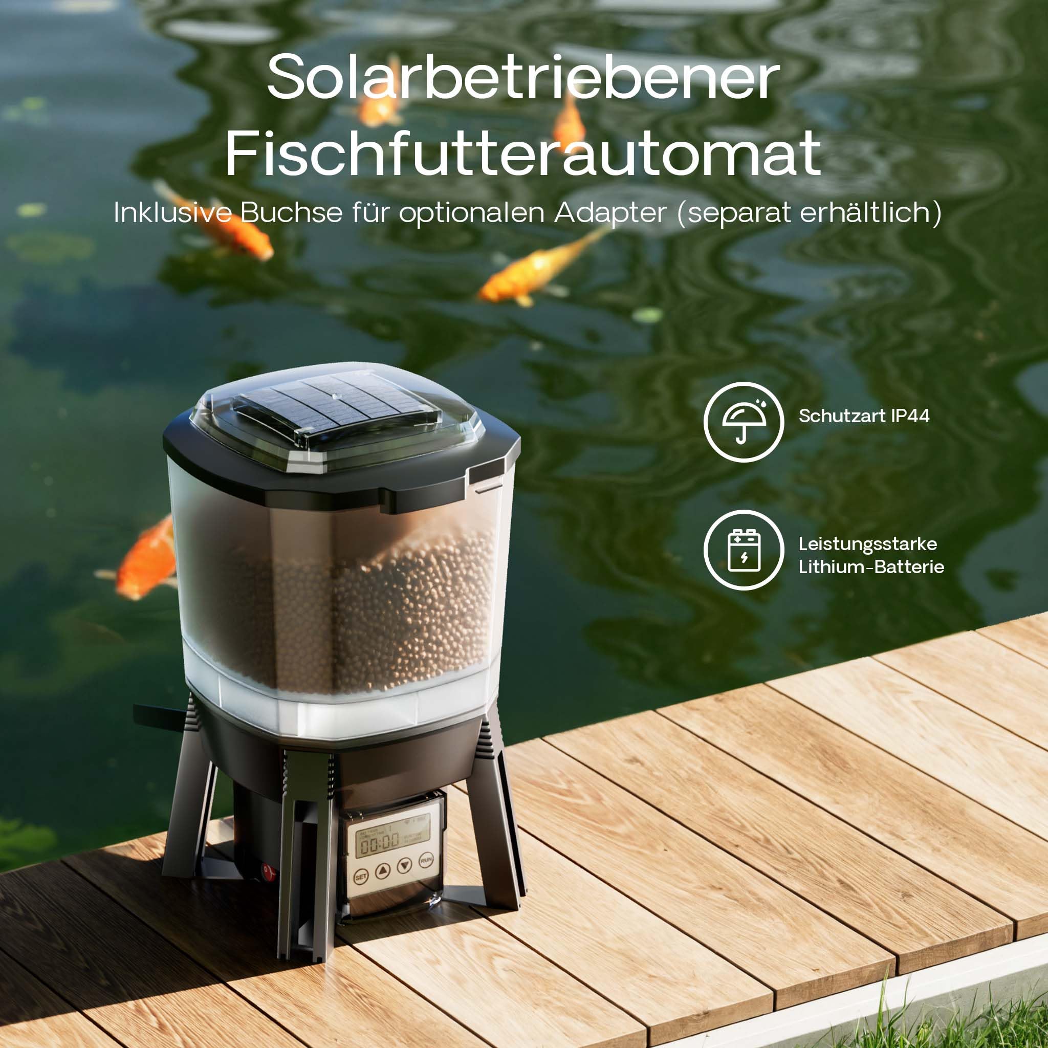 SunSun CFF-206 solarbetriebener Fischfutter Automat, programmierbarer Futterspender 6L