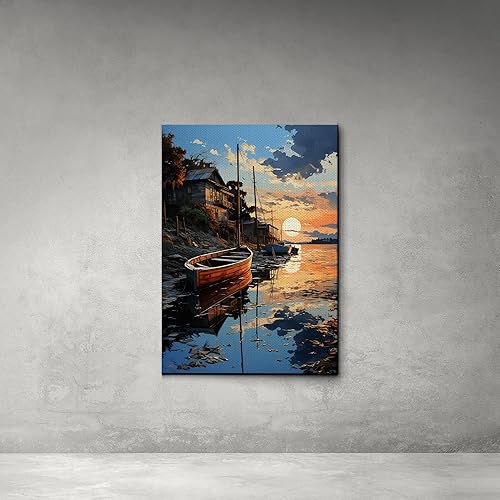 Miniatura 5 de Style Art Ocean Lovers, Style Large Boat on Water Scenery, nature prints, boat with oars, kids decoration, Ocean Painting, sunset sailboats