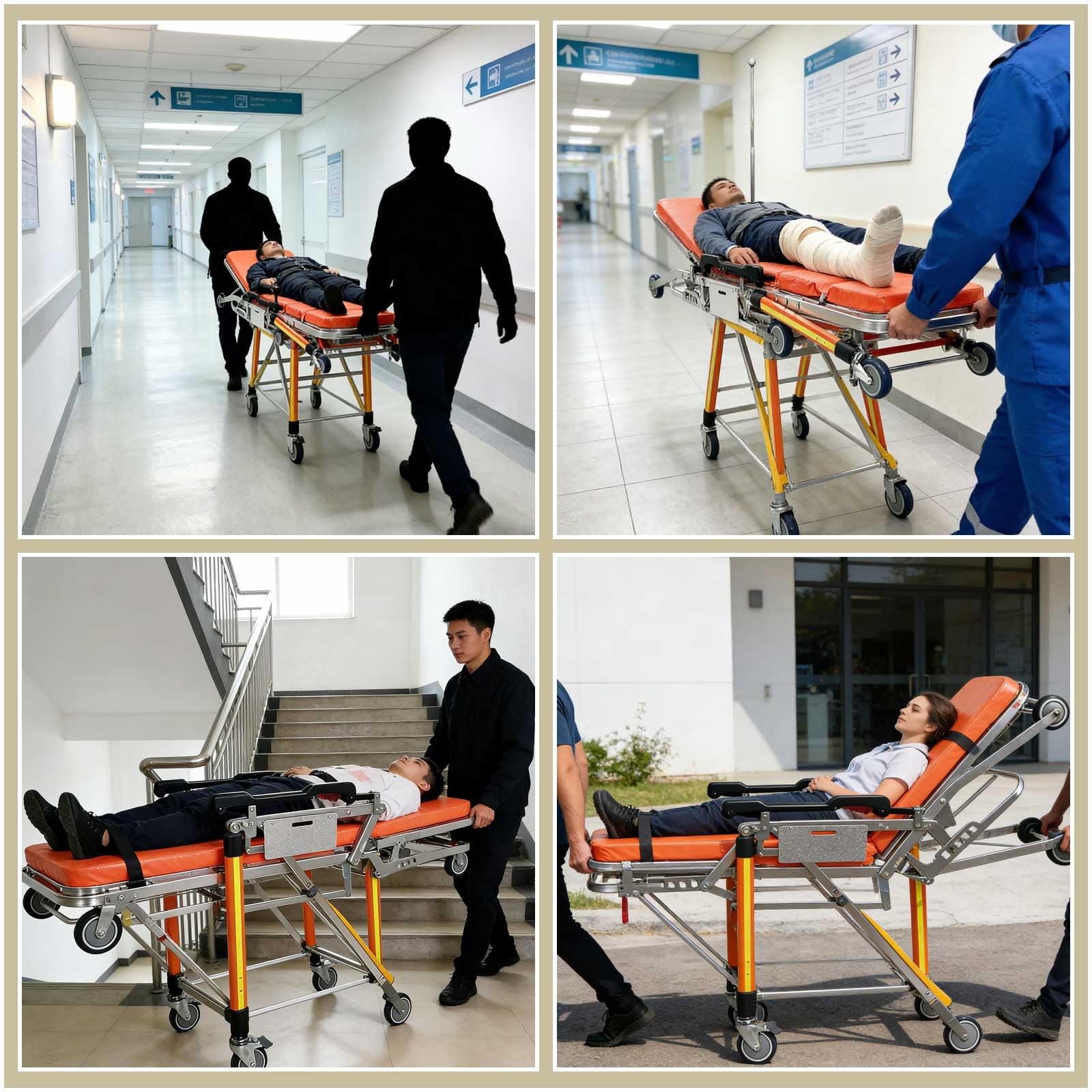 Camilla Plegable Para Ambulancia Camillas De Rescate Con Ruedas Camilla De Primeros Auxilios Emergencia Con Correas Aluminio Resistente Portátil Para Evacuaciones Emergencia