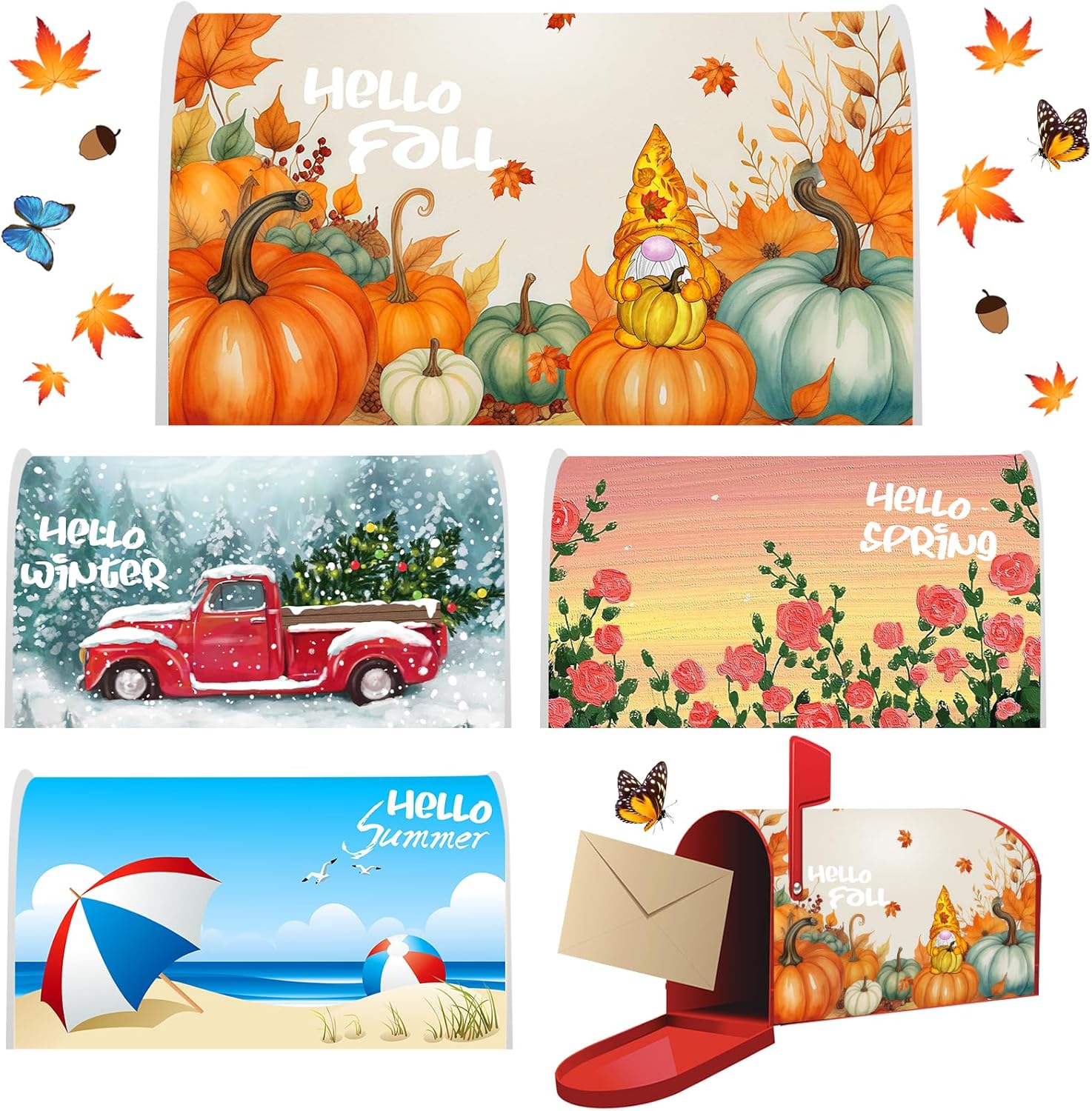 4 Pcs Mailbox Covers Magnetic Standard Size 18 x 21 Inch Spring Summer Autumn Winter Magnetic Mailbox Covers Wraps for Holiday Christmas Garden Yard Home Outdoor Decor
