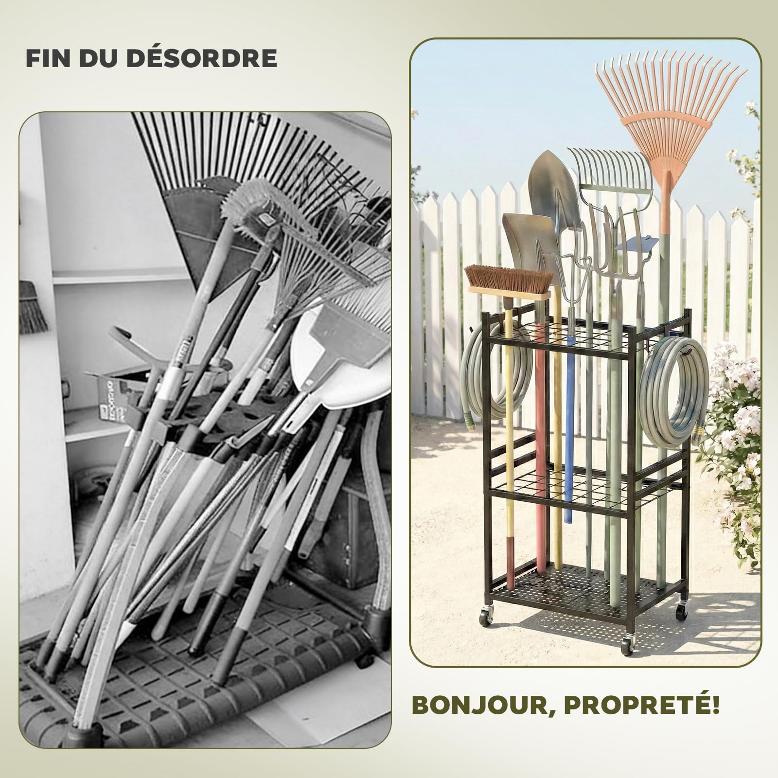 Chariot de Rangement 3 Niveaux avec Roulettes – Étagère Mobile pour Outils, Jardin, Cuisine & Garage, en Métal, Noir