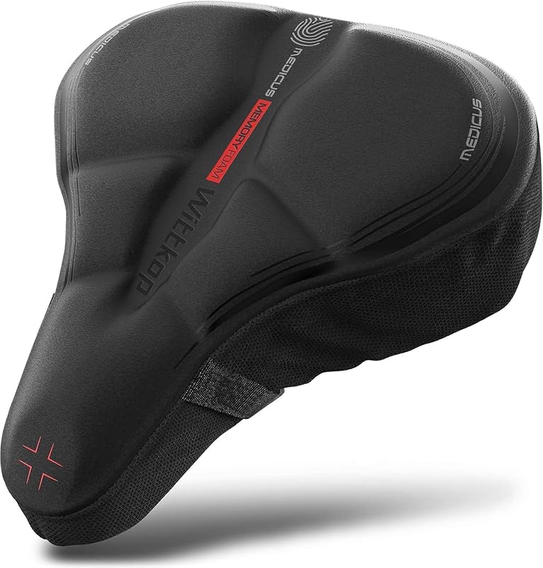 WITTKOP Bike Seat Cushion Made of Comfy Memory Foam I Bike seat Cover for Men & Women with Ergonomic 3-Zone-Concept I Bike Saddle Cover, for peleton seat cushin, Bicycle seat Cushion