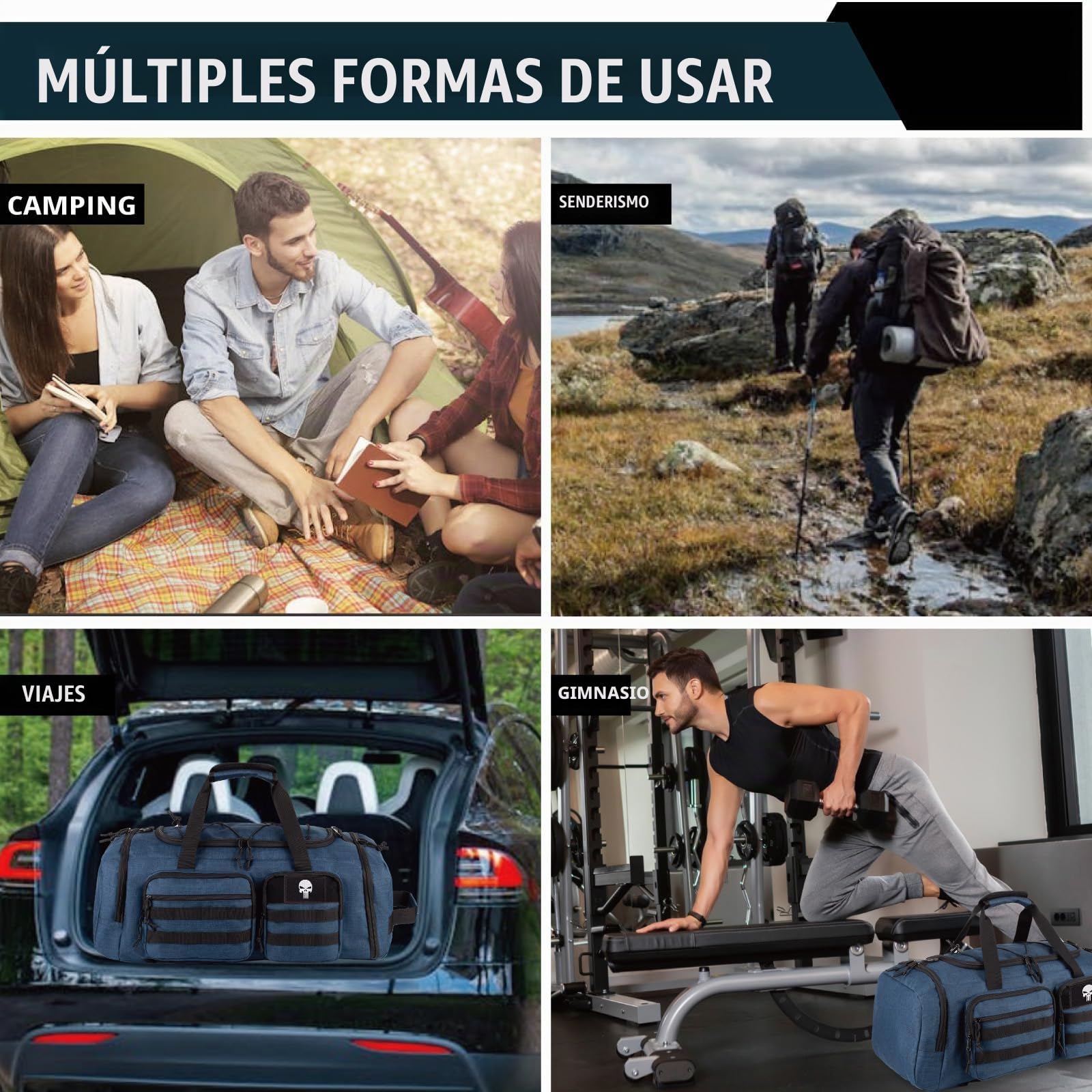Bolsa Táctica Gimnasio Hombre, 3 en 1 Deportiva 50L para Viajes | Bolsa Deportiva Táctica 3en1, compartimento zapatos, tela impermeable, ideal para escapadas fin de semana, viajes y deportes