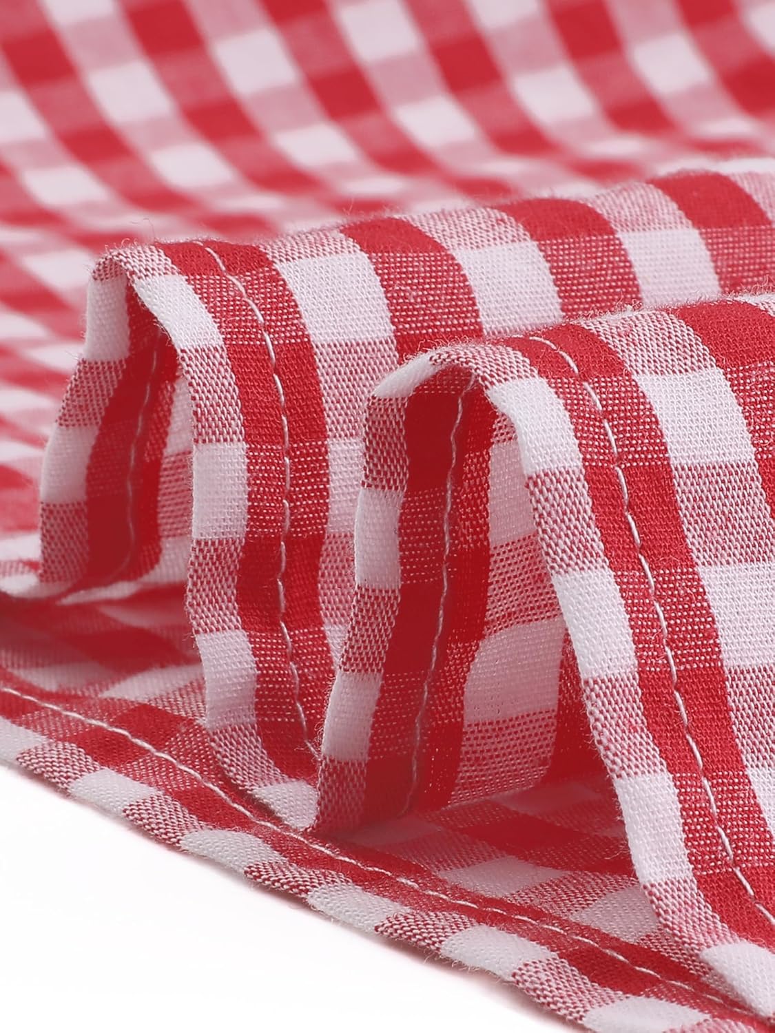 Agnes Orinda Plus Size Gingham Dresses 1950s Vintage Plaid Round Neck Short Sleeve Tiered Midi Summer Dress - Image 5