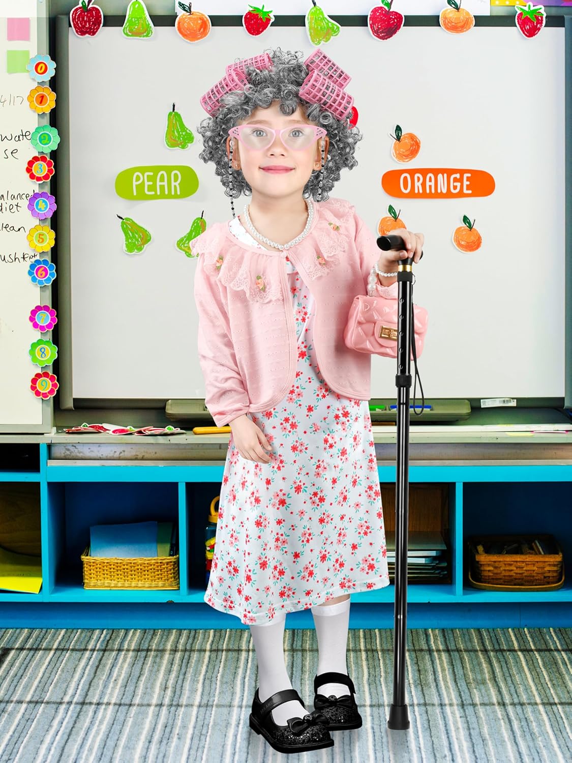 Luces 100 Days of School Costume for Kids, Old Lady Dress Up for Girls, 100th Day School Granny Wig Accessories Outfit - Image 7