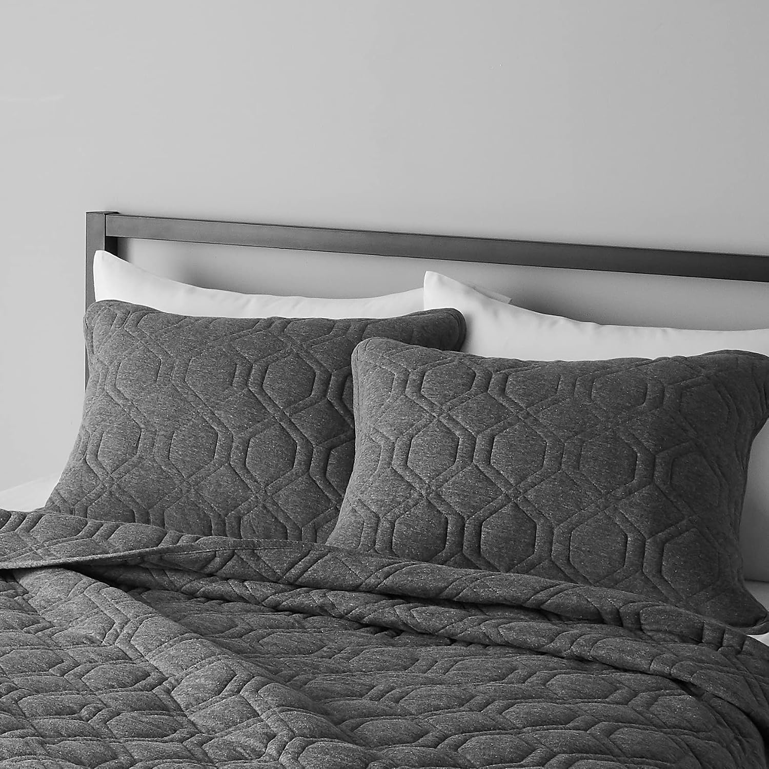Amazon Basics Cotton Jersey Blend Quilt Pillow Sham - Standard, Dark Grey