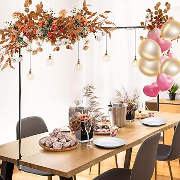 Over The Table Rod Stand with Clamps - Adjustable Tabletop Banner Holder for Party Decor, Balloon Arches, Garland Hanging - Durable Reusable for Weddings, Birthdays, Family EventsBlack