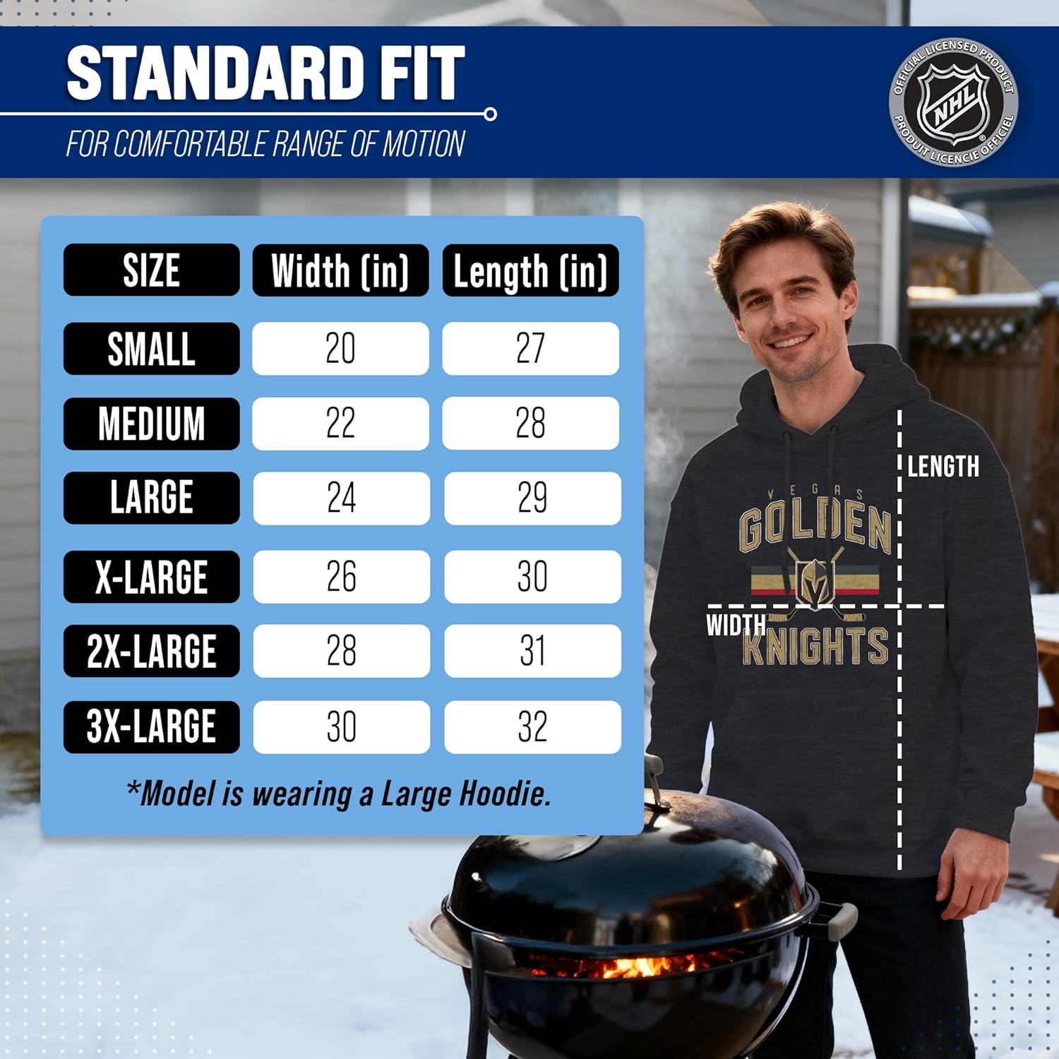 Wright & Ditson Adult NHL Faceoff Hockey Fleece Hooded Sweatshirt- Jersey Stripe - Soft Unisex Hoodie - Tag-Less Comfort - Image 6