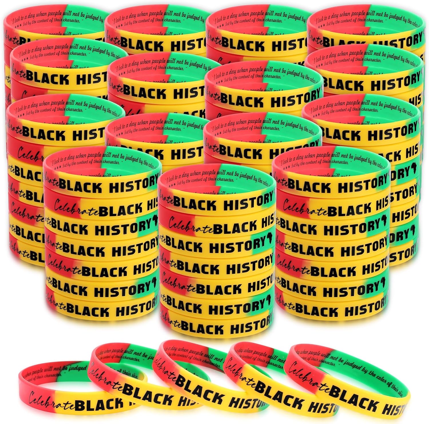 Highergo 48 Pcs Black History Month Party Favors 24 Rubber Bracelet Silicone