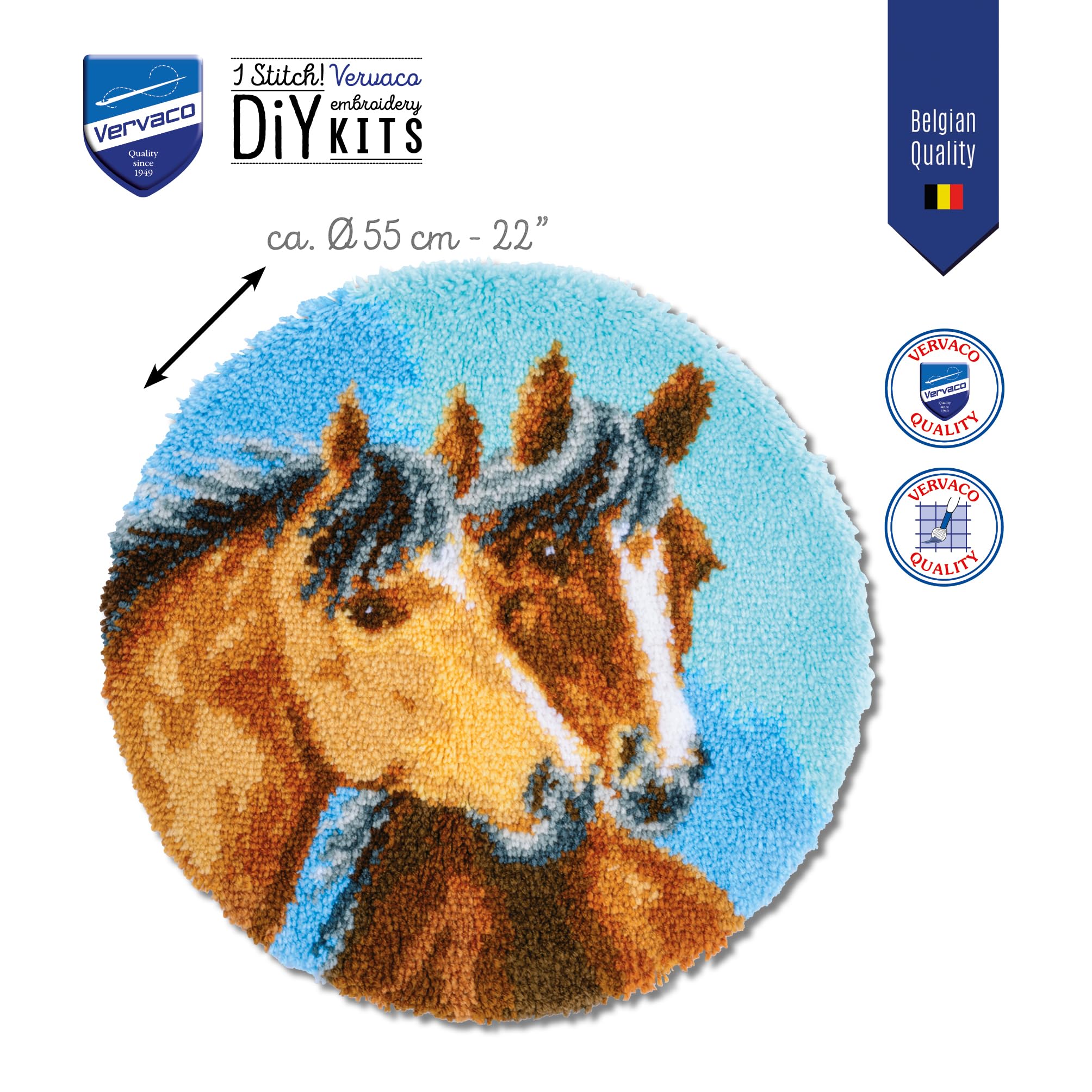 VERVACO Kit Tapis Point Noué Á Faire 2 CHEVAUX Broderie Debutant DIY Latch Hook Kit Complet Decoration Maison Manuelle Loisir Créatif ca. 55 x 55 cm Embroidery