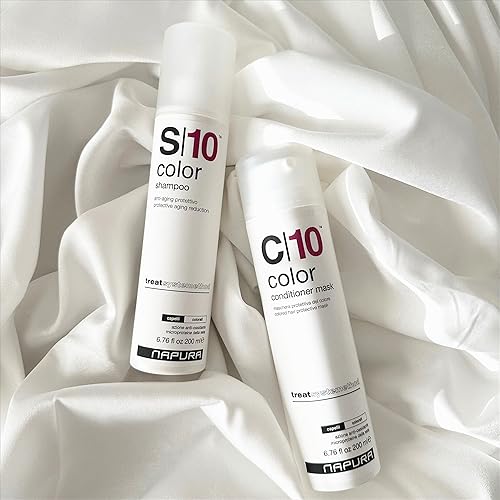 Miniatura 3 de NAPURA S10 Champú de salón sin sulfato para cabello teñido (13.53 onzas), mejora el brillo y el volumen con proteínas de seda y grosella roja