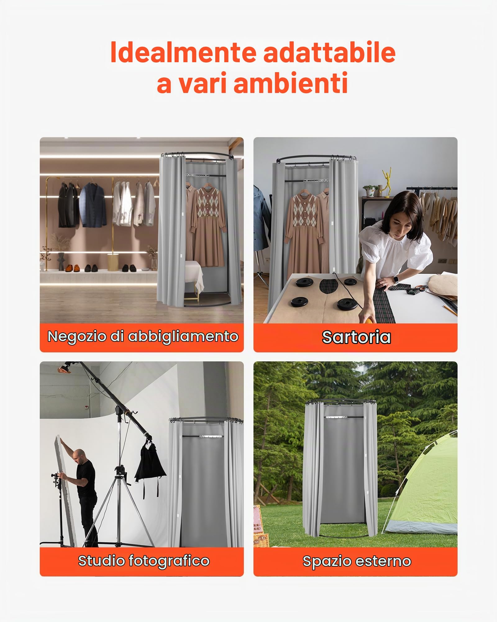 VEVOR Camerino di Prova da 100 x 95 x 200 cm Spogliatoio Portatile Mobile con Tende Spesse in Poliestere, Tenda Ombreggiante e Gancio, per Boutique, Sartorie e Spazi Esterni, Nero e Grigio-Bianco