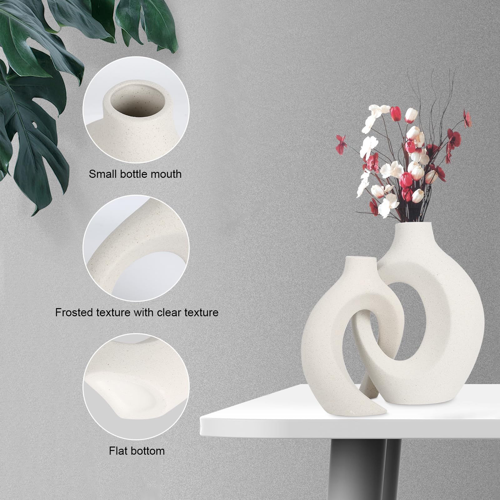 Vase Mit Loch Weiss Boho Ideal, 2er Set Keramik Vase Weiß Matt, Keramik Vase Für Pampasgras, Zur Aufbewahrung von Trockenblumen für die Heimdekoration