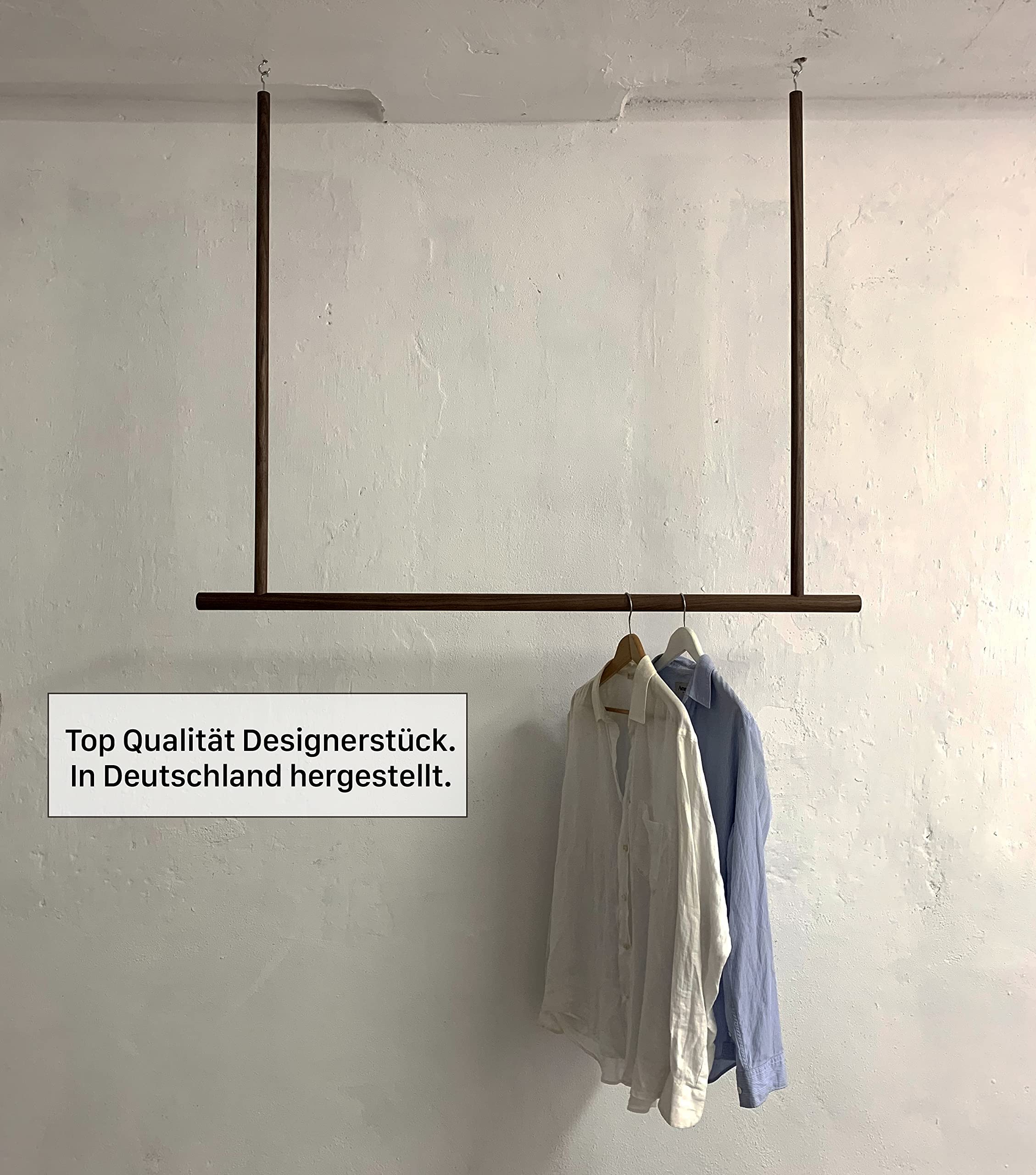 TIDYBOY Kleiderstange Deckenmontage aus Holz, Garderobenstange Deckenmontage, Garderobe Holz, Kleiderstange Decke & Hängend, Hängegarderobe aus Nussbaum 130 cm, Handgemacht in Berlin Küche, Haushalt & Wohnen