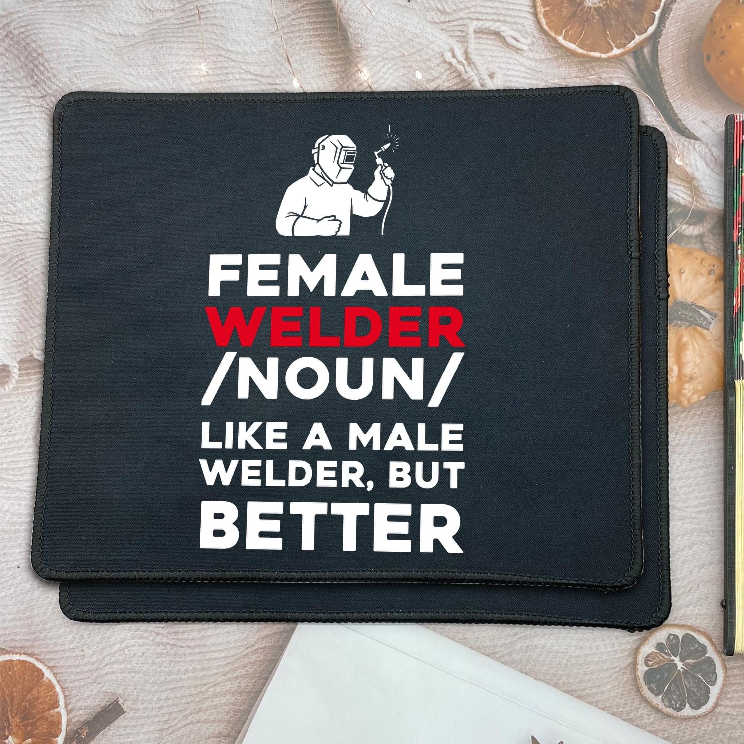 Funny Female Welder Mouse Pad, Tradeswoman Gift for Metal Fabricator, Office Mousepad, 2 Pack image 5