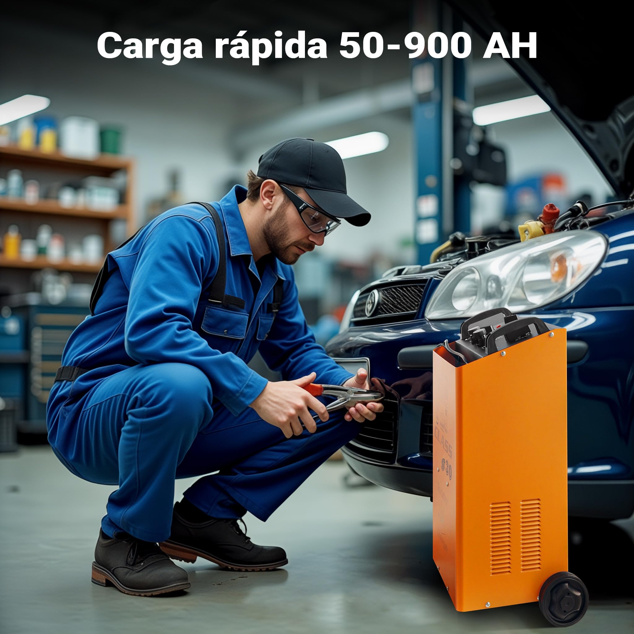 Wiltec Cargador de batería 12 V y 24 V, Cargador móvil con función de Arranque rápido para Coche, Moto y camión, Cargador de batería con Carga rápida