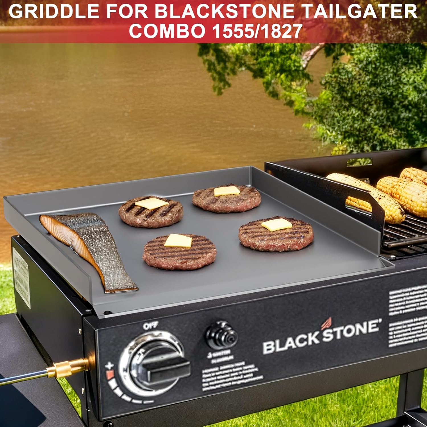 Griddle Replacement Top for Blackstone Tailgater Combo 1555 1827 and Rec 1504, Powder Coated Steel Flat Top Griddle for Blackstone RP 90408