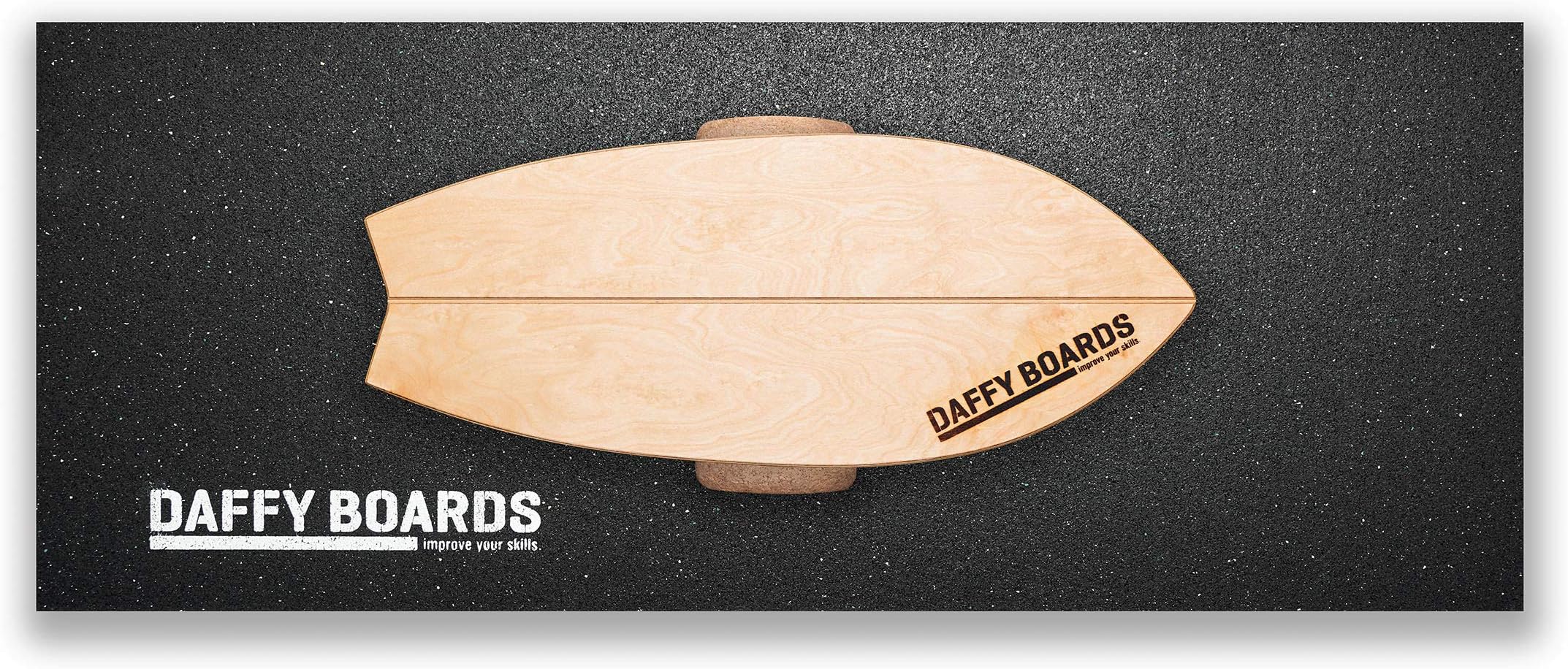 Daffy Boards - Improve Your Skills DaffyBoards DailySurf Balance Trainer Set, Balance Board, 75 x 29.5 cm, Birch Wood, Sturdy Cork Roller, Floor Protection Mat