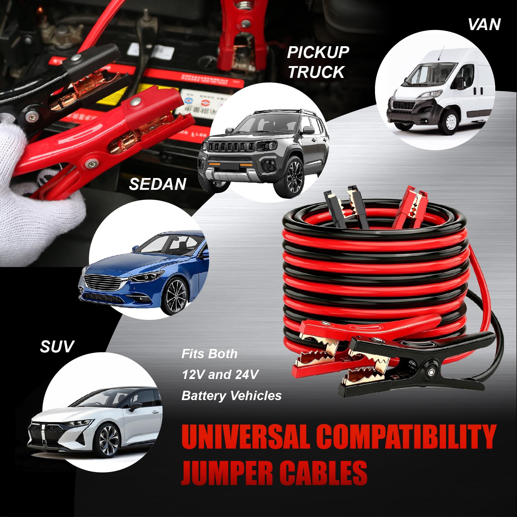 Jumper Cables Cables de Arranque de batería de Calibre 6 de 20 pies para Coche de -40.0 °C a 60.0 °C, Cables de Refuerzo Resistentes con Bolsa de Transporte, Guantes de Seguridad y Cepillo de