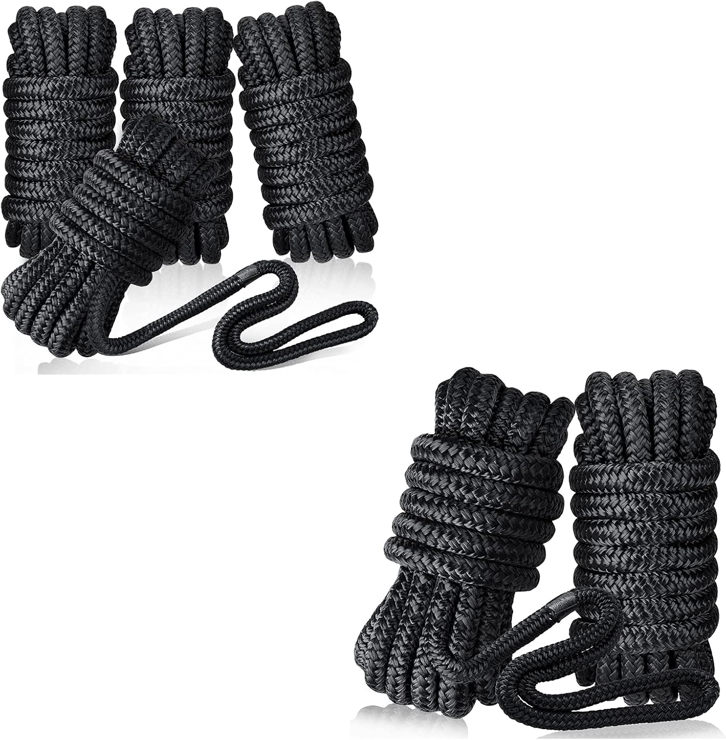 Dock Lines & Ropes Boat Accessories – 3/8″ x 15′ Double Braided Nylon Dock Lines with 12” Loop, Excellent 5800 lbs Breaking Strength Marine Rope for Kayak Pontoon Boats up to 30ft, Boating Gifts