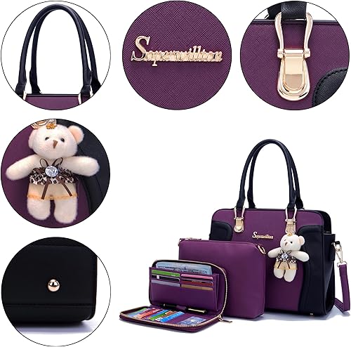 Miniatura 4 de Soperwillton Bolsos de mano para mujer, bolsas de hombro, cartera, bolsa de mano, juego de 3 piezas