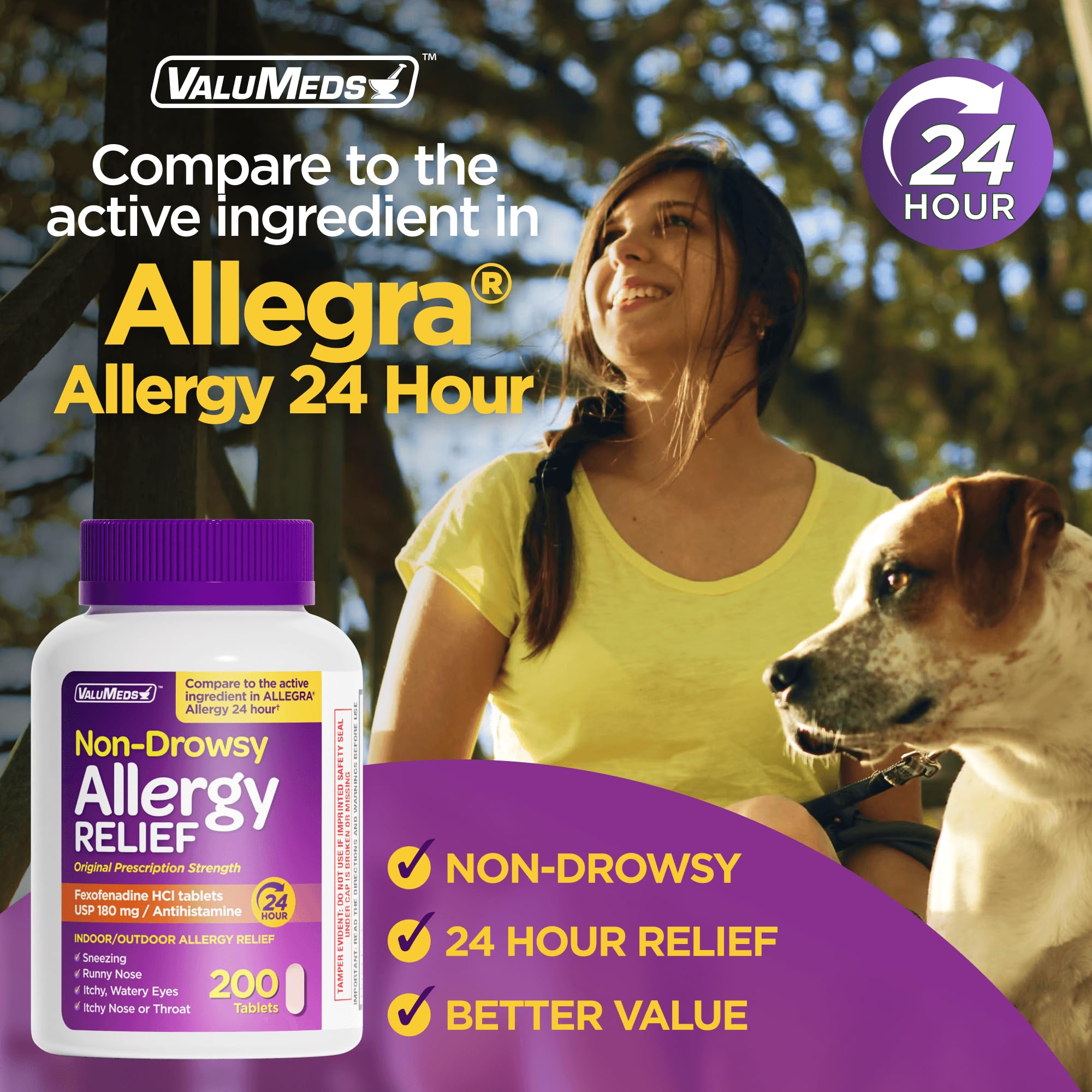 ValuMeds 24-Hour Allergy Relief Fexofenadine Hydrochloride 180mg | Non-Drowsy Antihistamine Generic Medicine for Allergies, Hay Fever, Itchy Eyes for Kids, Adults | Compare to Allegra (200-Count) — Amazon image 2