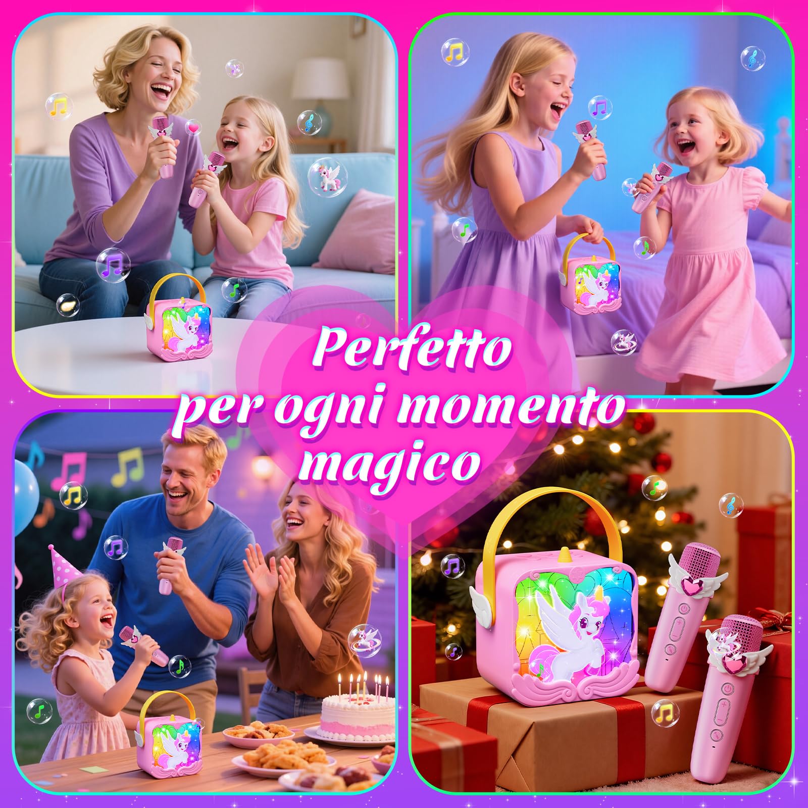 Juguetes Niña 3 4 5-10+ Años,Unicornios Karaoke Infantil 2 Microfonos Inalambricos Mit LED-Lichteffekten Regalo Niñas 3-10 Años Micrófono Karaoke Infantil Musical Fiesta Cumpleaños Regalos de Pascua