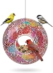 DUSVALLY Mosaic Fenêtre d'oiseaux en verre, 9 Inch Plongée à travers l'Oiseau, Décorative Circular Bird Feeder pour Cardinals, Chickadees & Finches, Jardin Jardin Patio Decor