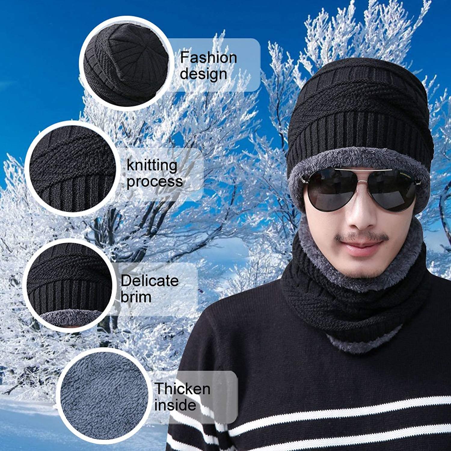 Foliam Winter Woolen Double Sided Beanie Cap and Neck Warmer with Fur Interior and Fleece Line (grey) 4