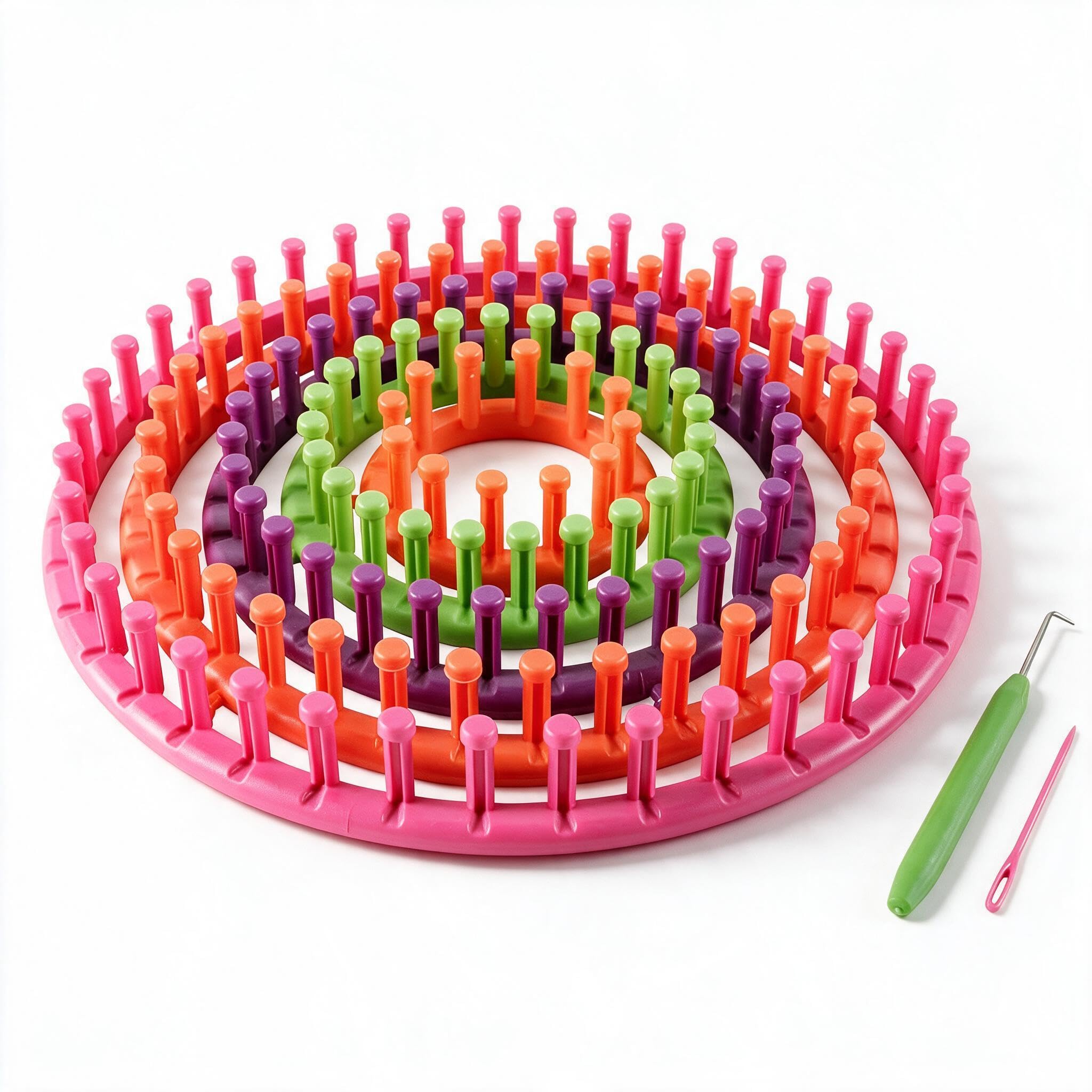 novelinks Round Knitting Looms Set - Set of 5 Plastic Looms Knitting with 1 Knitting Yarn Loom Needle and 1 Plastic Loom Pick