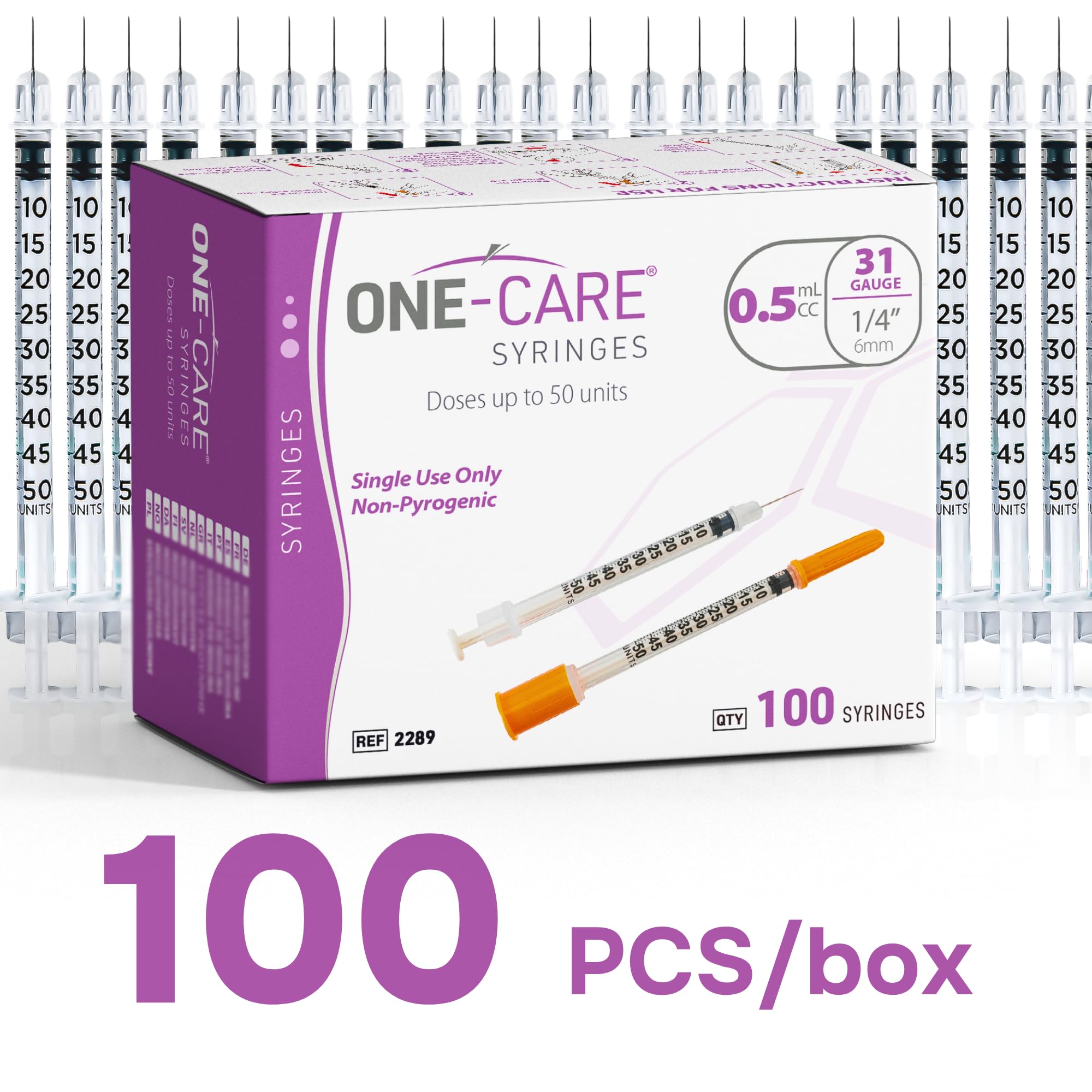 ONE-CARE Syringes 0.5 ml/cc, 31G x 1/4" (6mm), Orange Cap, 100pcs/bx — Amazon image 4